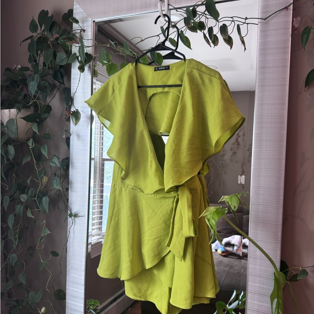 SHEIN Yellow Asymmetrical Ruffled Jumpsuit